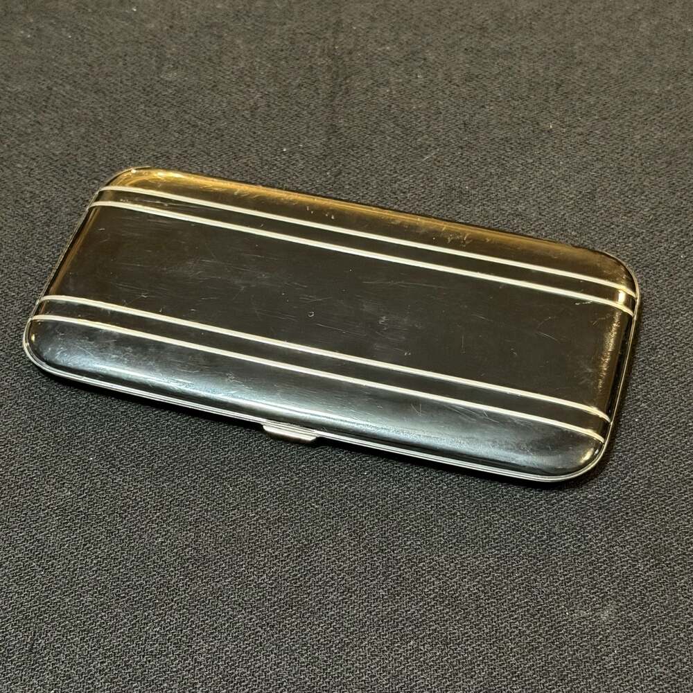 Vintage Elgin American Art Deco Black Enamel and Silver Tone Cigarette Case